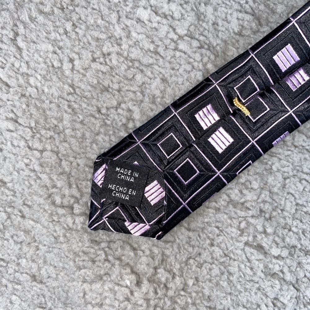 Stafford Signature Mens Silk Tie Geometric Purple Black - Picture 4 of 6